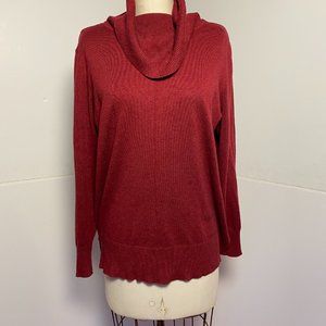 Tribal Tunic Length Cowl Neck Red Sweater